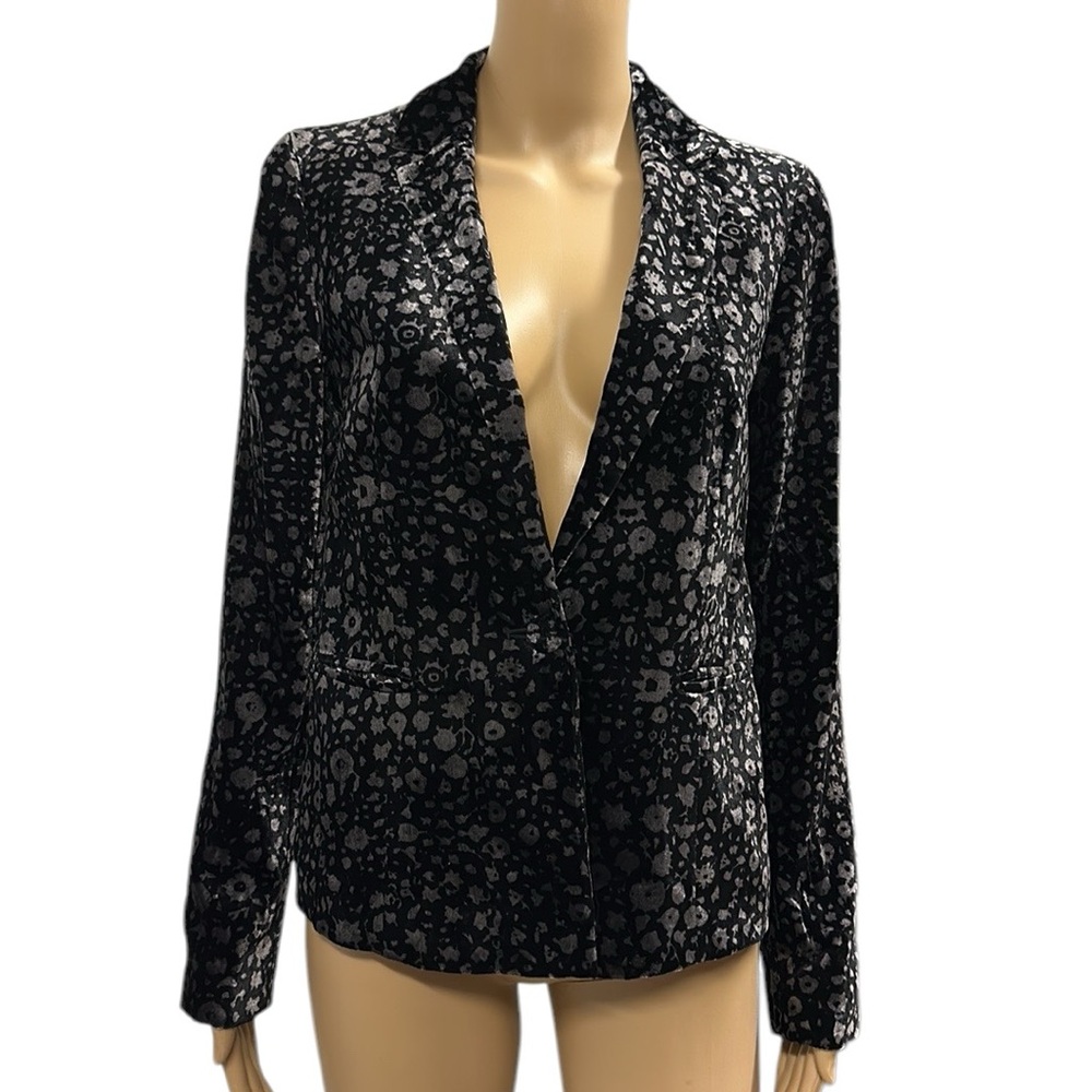 Anthropologie Elevenses Velvet Black Gray Print 1 Button Blazer Jacket Womens 4